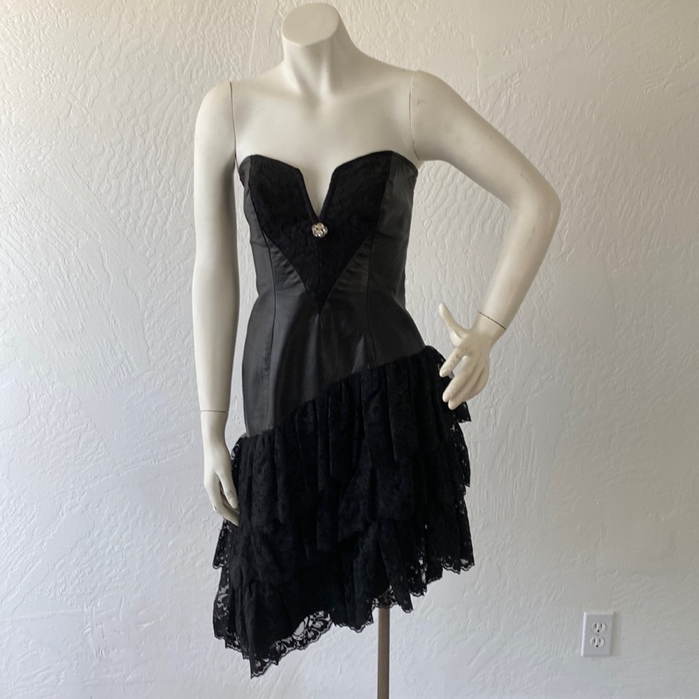 Vintage Black David Howard “Climax” Leather and Lace Party Dress